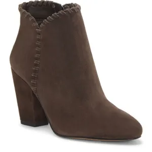 1 State Mylo chocolate brown suede block heel ankle booties