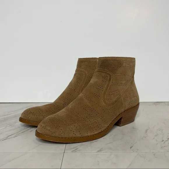 1. State Perforated Suede Tan Bootie 6M