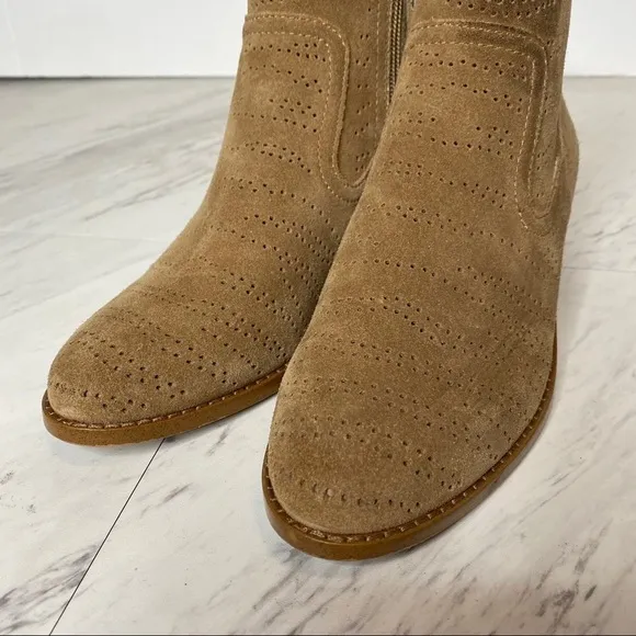 1. State Perforated Suede Tan Bootie 6M