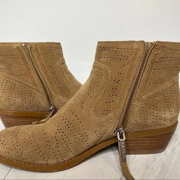 1. State Perforated Suede Tan Bootie 6M
