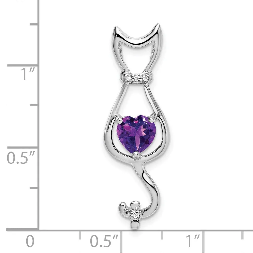 14k White Gold Amethyst and Diamond Cat Pendant