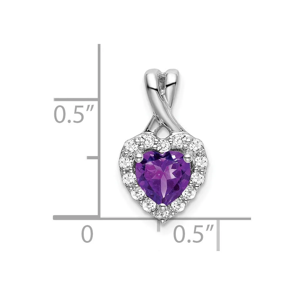 14k White Gold Amethyst and Diamond Halo Heart Pendant