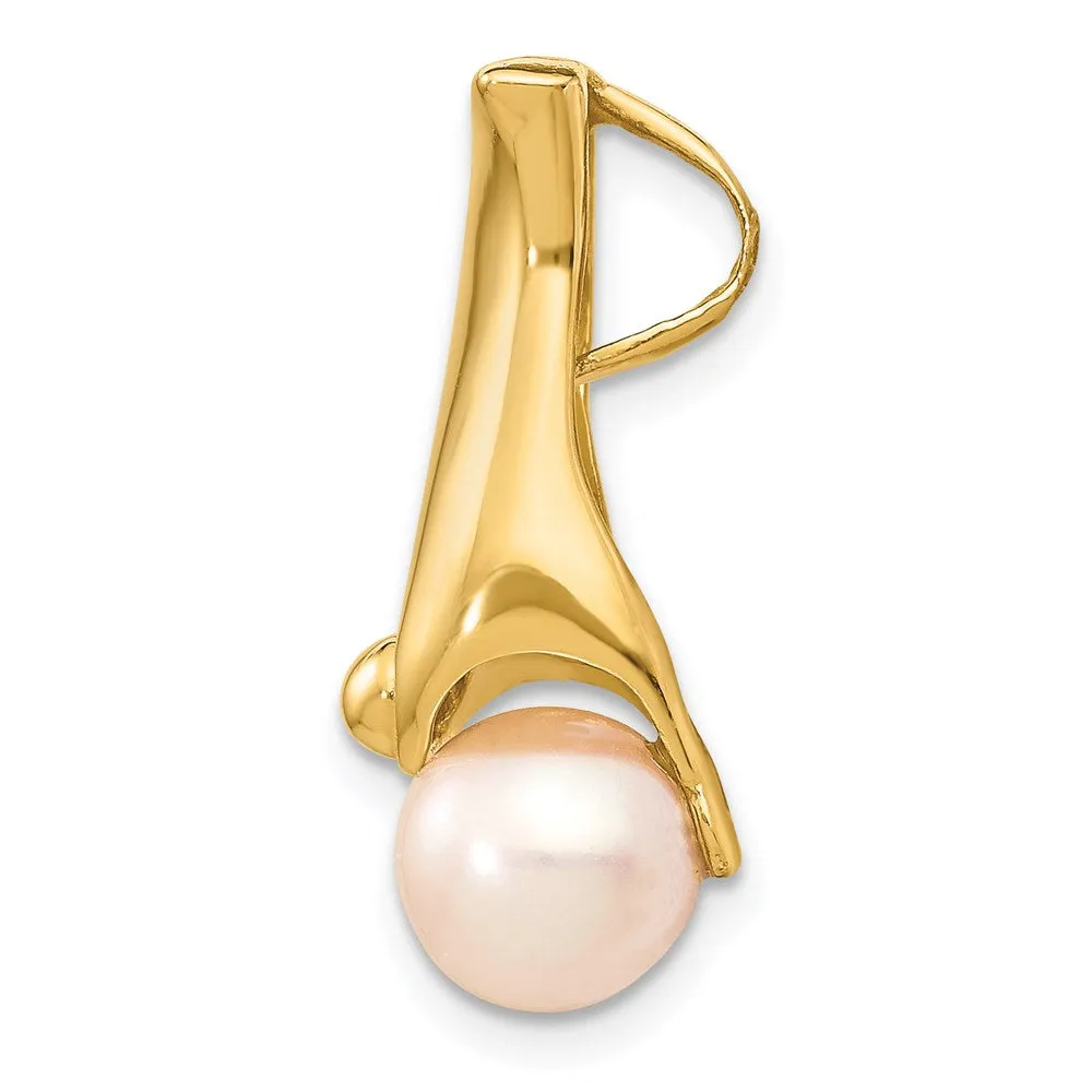 14k Yellow Gold 7-8mm White Round Freshwater Cultured Pearl Chain Slide
