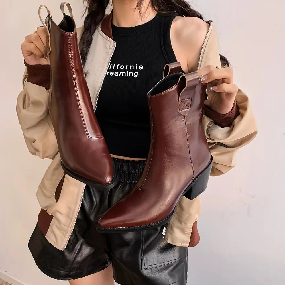 2025 New Women Wedge Boots High Heel Ankle Boots Winter Pointed Cowboy Boots Fashion Western Booties Woman Shoes 44 45
