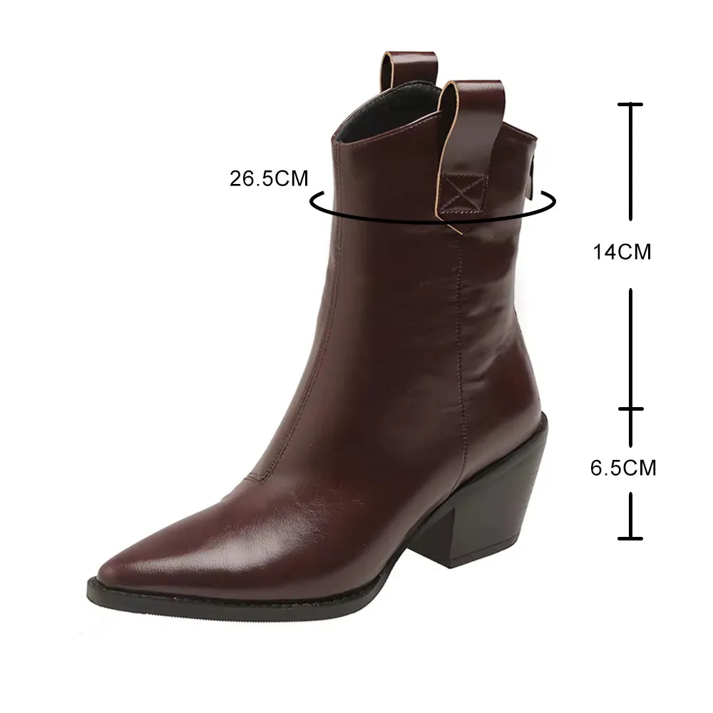 2025 New Women Wedge Boots High Heel Ankle Boots Winter Pointed Cowboy Boots Fashion Western Booties Woman Shoes 44 45