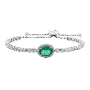 3.22tcw Oval Emerald with Diamonds in 14K White Gold Slides Bracelet