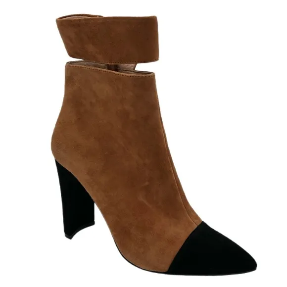 42 Gold Kiki Pointed Toe Booties, Black / Brown, Size 7.5