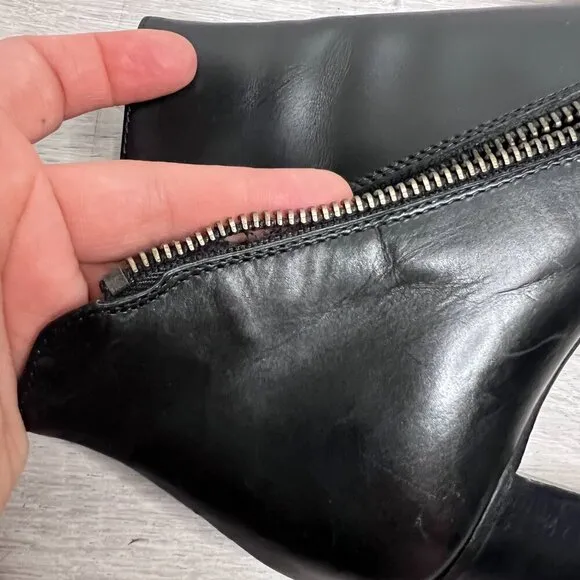 AGL Leather Ankle Boots Made in Italy Black Moto Boots Booties Zipper Size 37.5