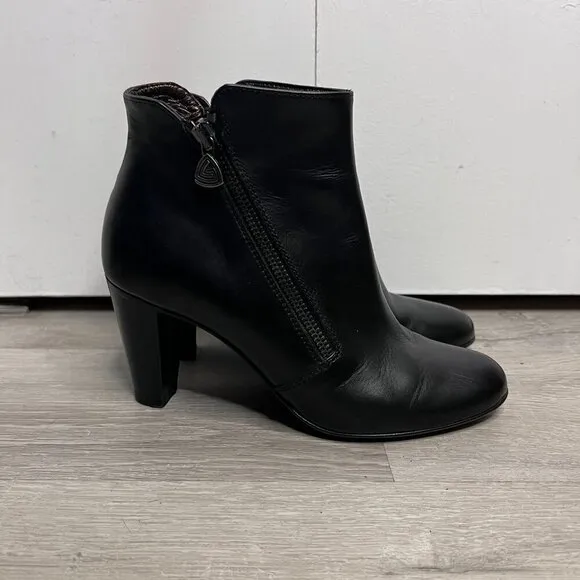 AGL Leather Ankle Boots Made in Italy Black Moto Boots Booties Zipper Size 37.5