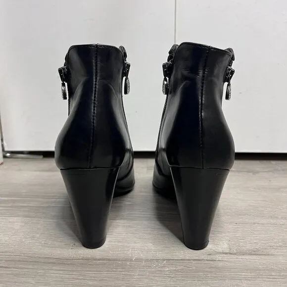 AGL Leather Ankle Boots Made in Italy Black Moto Boots Booties Zipper Size 37.5