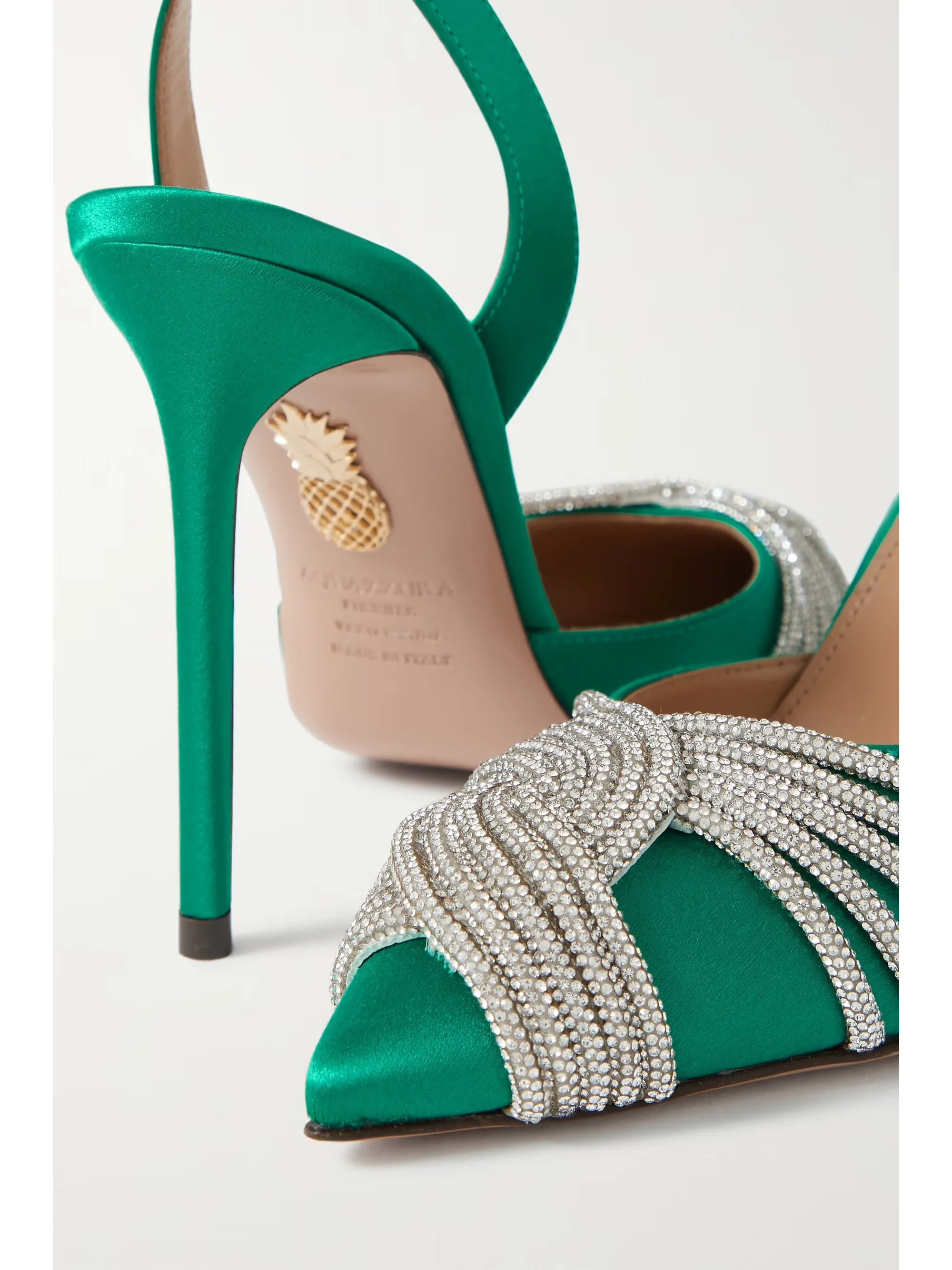 AQUAZZURA
Gatsby 105 crystal-embellished satin slingback pumps