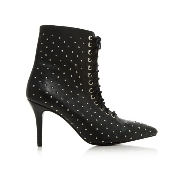 ARCHIVE Black Lace Up Delancey Pointed Toe Stiletto Studded Leather Booties 8