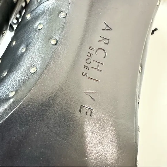 ARCHIVE Black Lace Up Delancey Pointed Toe Stiletto Studded Leather Booties 8