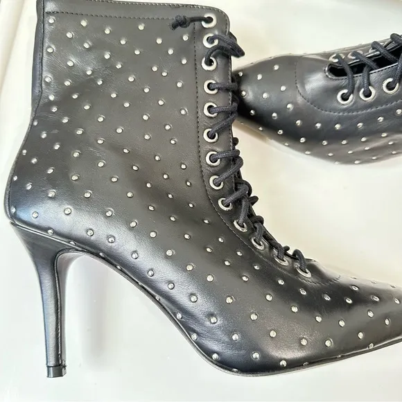 ARCHIVE Black Lace Up Delancey Pointed Toe Stiletto Studded Leather Booties 8