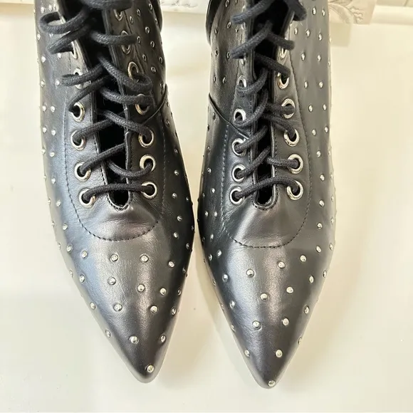 ARCHIVE Black Lace Up Delancey Pointed Toe Stiletto Studded Leather Booties 8