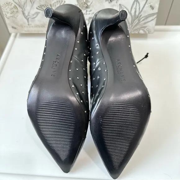 ARCHIVE Black Lace Up Delancey Pointed Toe Stiletto Studded Leather Booties 8
