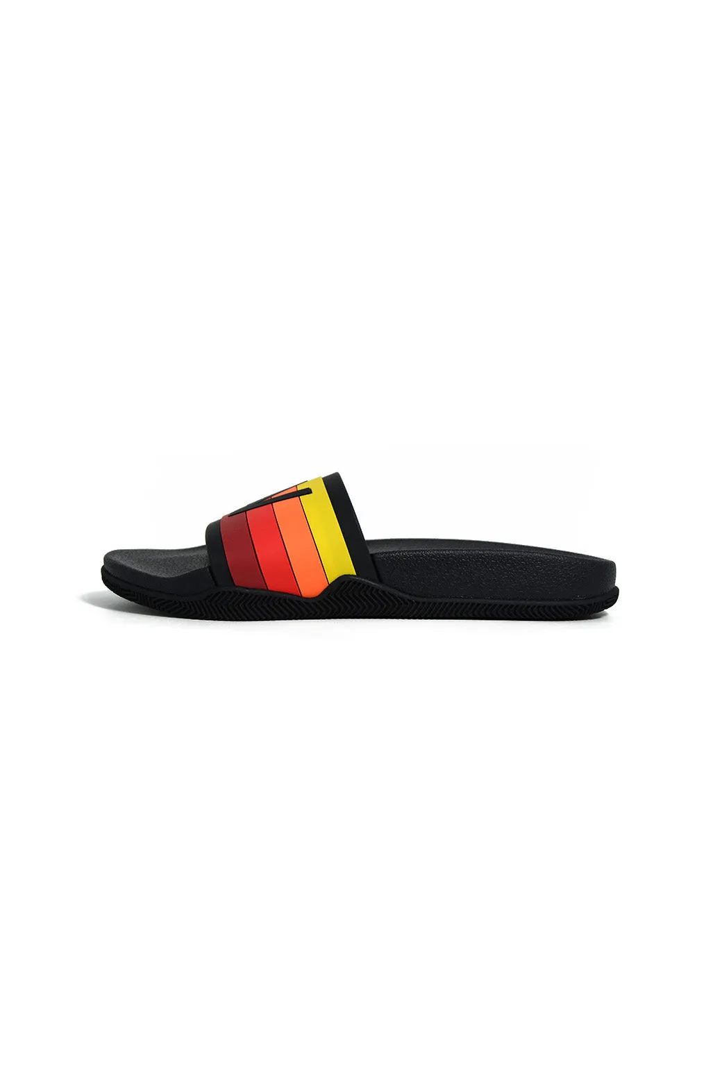 AVIATOR NATION LOGO RAINBOW 4  STRIPE SLIDES - BLACK