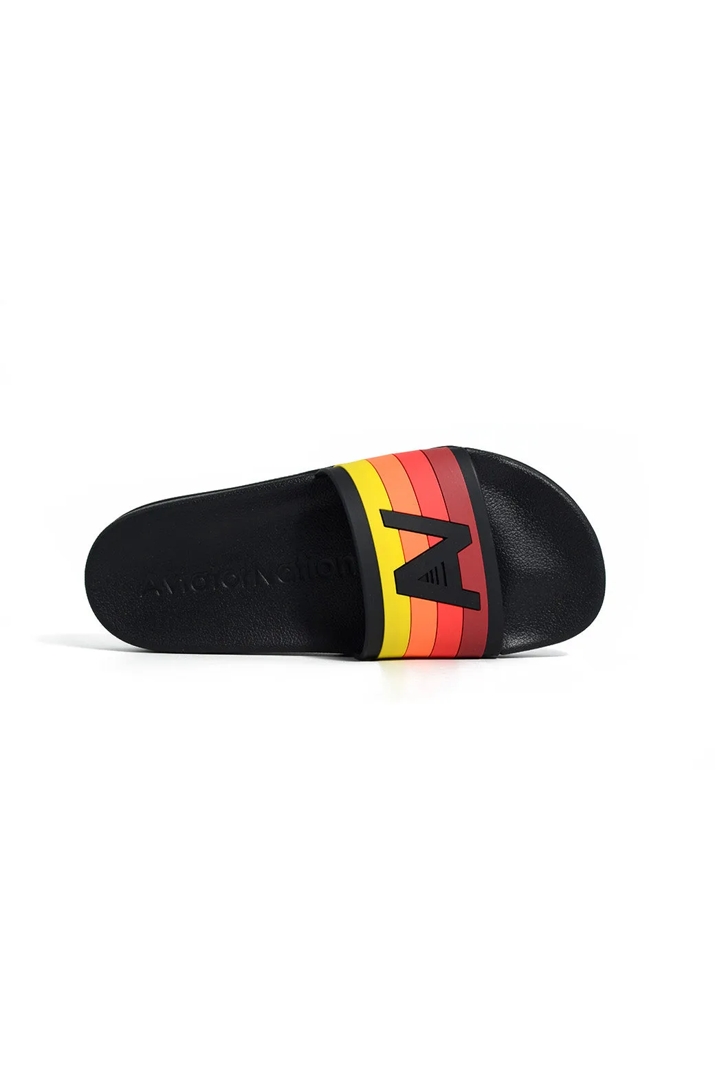 AVIATOR NATION LOGO RAINBOW 4  STRIPE SLIDES - BLACK