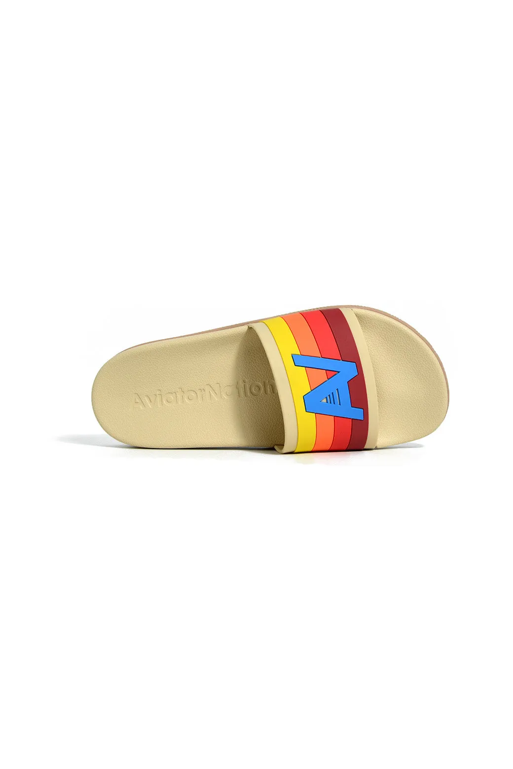 AVIATOR NATION LOGO RAINBOW 4  STRIPE SLIDES - VINTAGE WHITE