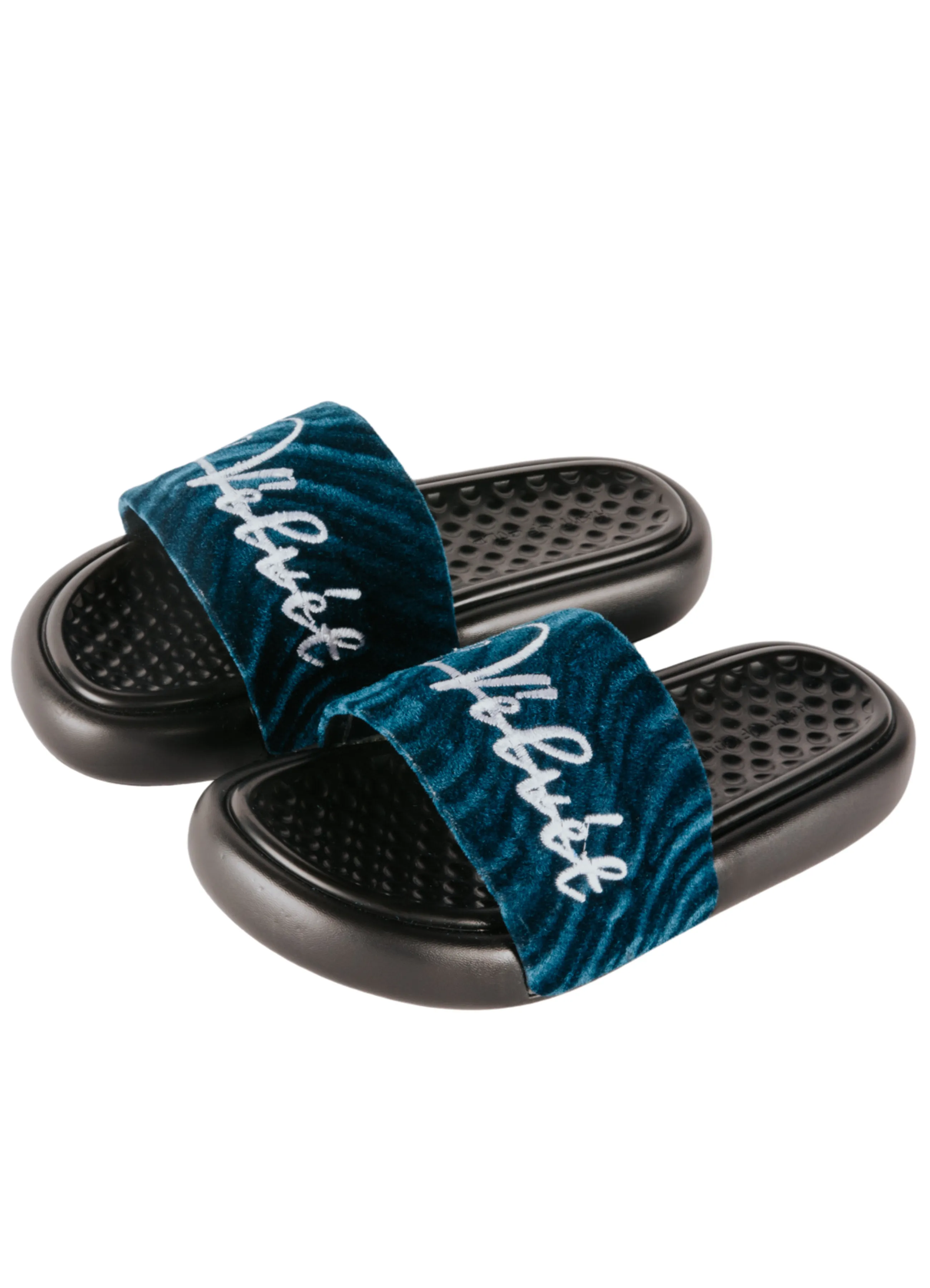 Baby Blue Patterned Velvet CHUNKS Slides - Men & Women
