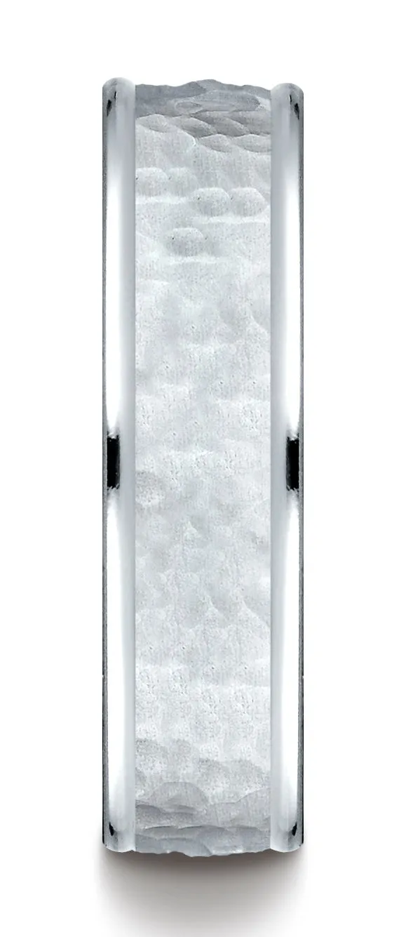 Benchmark 10k White Gold Comfort-Fit 6mm High Polish Edge Hammered Center Design Band, (Sizes 6-13)
