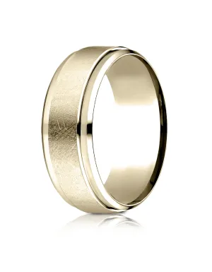 Benchmark 10k Yellow Gold 7mm Comfort-Fit Drop Bevel Swirl Finish Center Design Band, (Sizes 4-15)