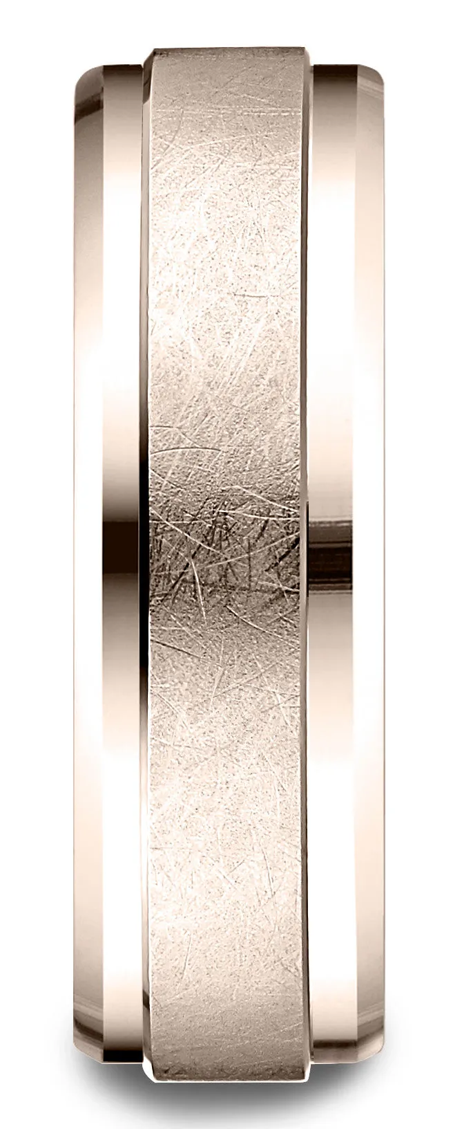 Benchmark 14k Rose Gold 7mm Comfort-Fit Drop Bevel Swirl Finish Center Design Band, (Sizes 4-15)