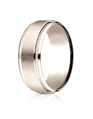 Benchmark 14k Rose Gold 7mm Comfort-Fit Drop Bevel Swirl Finish Center Design Band, (Sizes 4-15)