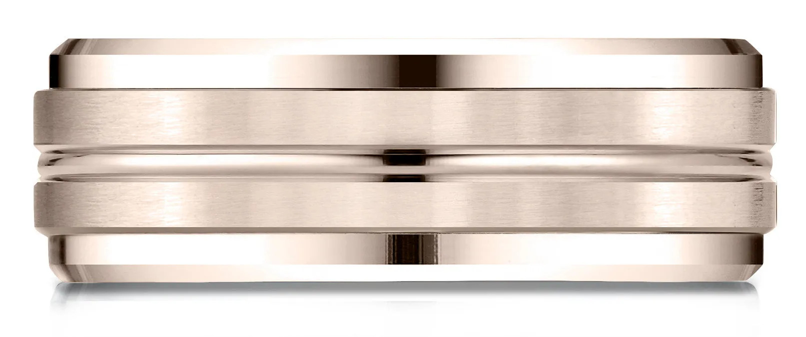 Benchmark 14k Rose Gold 8mm Comfort-Fit Drop Bevel Satin Center Cut Design Band, (Sizes 4-15)