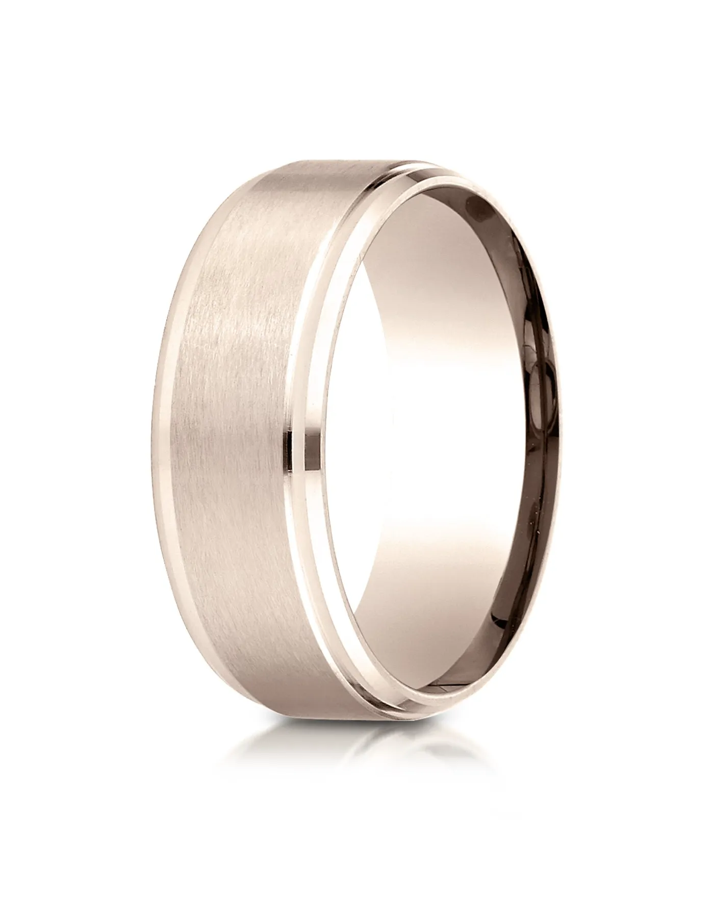 Benchmark 14k Rose Gold 8mm Comfort-Fit Satin-Finished Drop Beveled Edge Carved Design Band (Sizes 4-15)