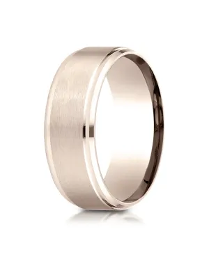 Benchmark 14k Rose Gold 8mm Comfort-Fit Satin-Finished Drop Beveled Edge Carved Design Band (Sizes 4-15)