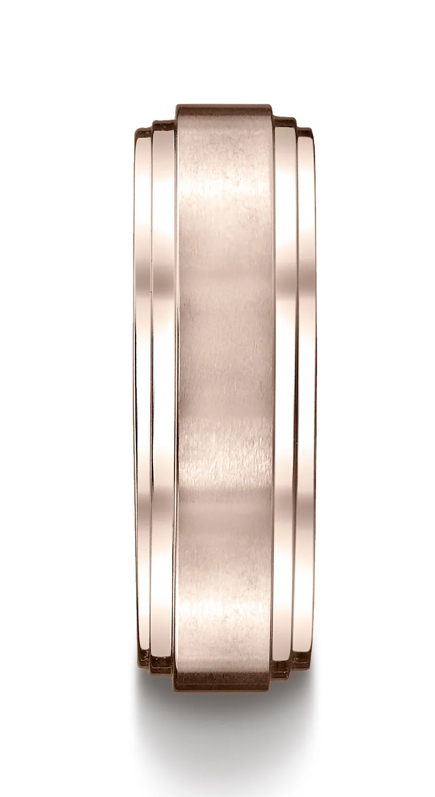 Benchmark 14k Rose Gold 8mm Comfort-Fit Satin-Finished Step Edge Carved Design Band, (Sizes 4-15)