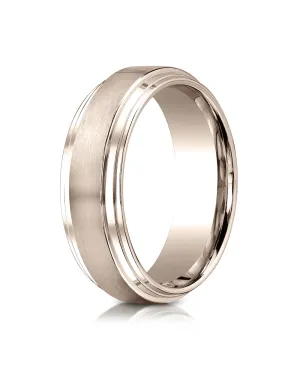 Benchmark 14k Rose Gold 8mm Comfort-Fit Satin-Finished Step Edge Carved Design Band, (Sizes 4-15)