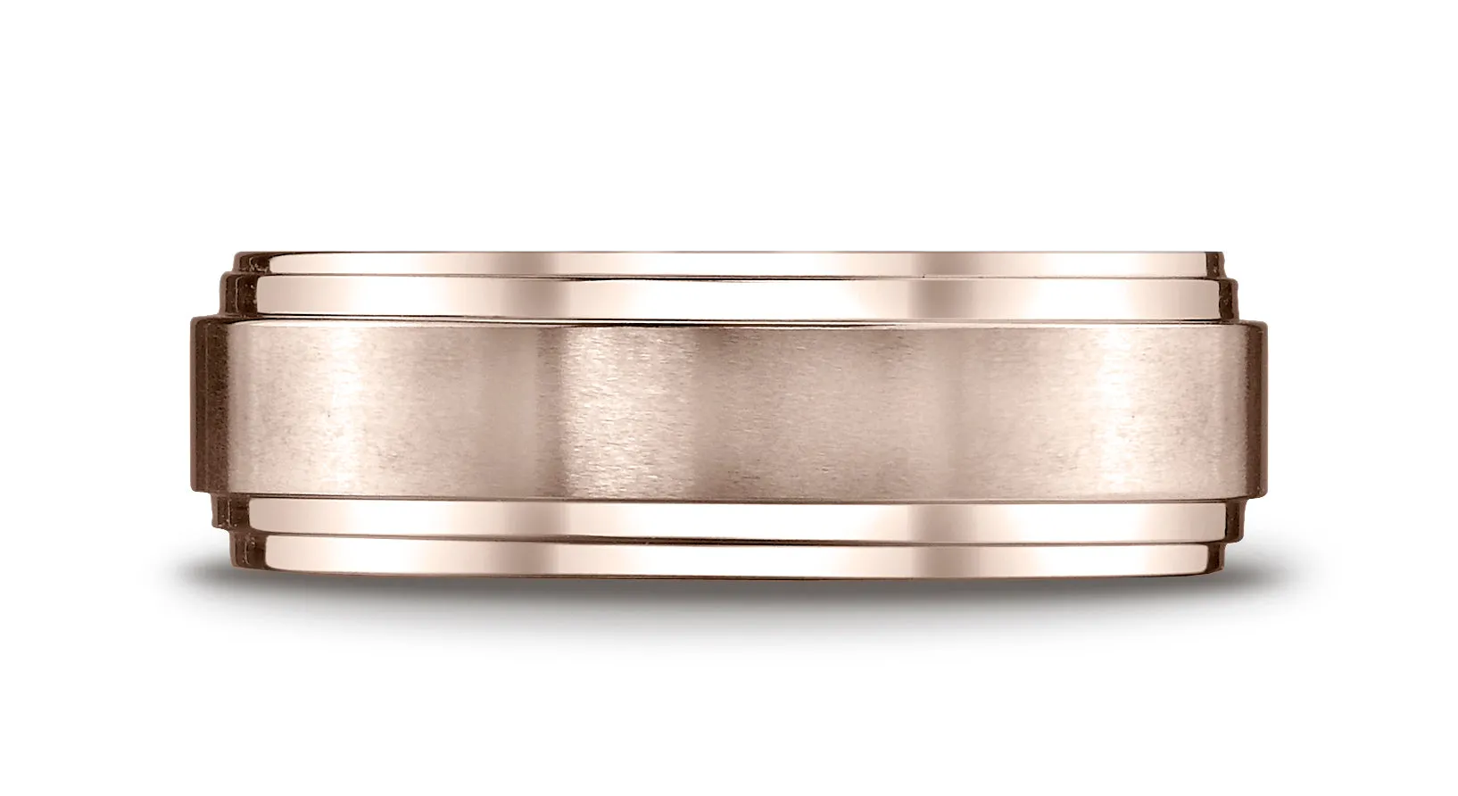 Benchmark 14k Rose Gold 8mm Comfort-Fit Satin-Finished Step Edge Carved Design Band, (Sizes 4-15)