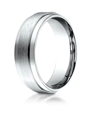 Benchmark 14k White Gold 7mm Comfort-Fit Satin-Finished w/ High Polish Drop Edge Carved Design Band (4-15)