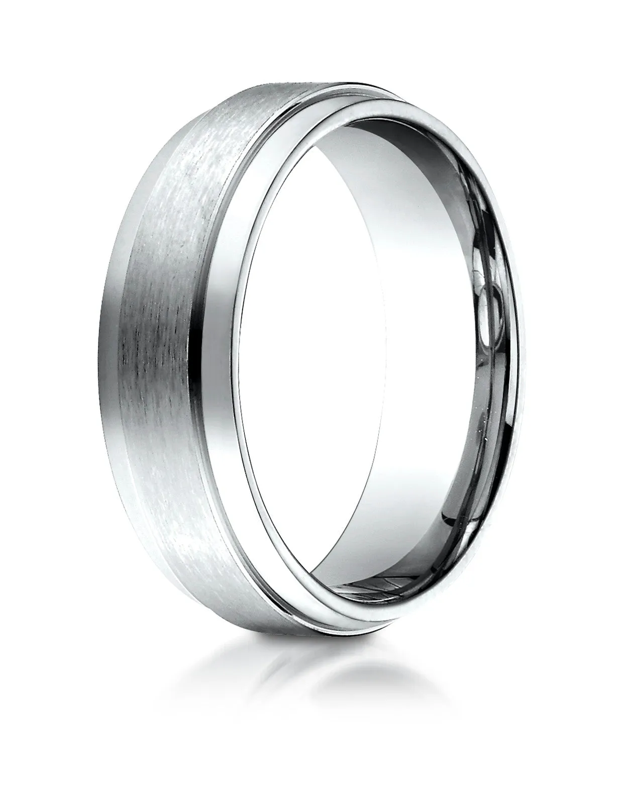 Benchmark 14k White Gold 7mm Comfort-Fit Satin-Finished w/ High Polish Drop Edge Carved Design Band (4-15)
