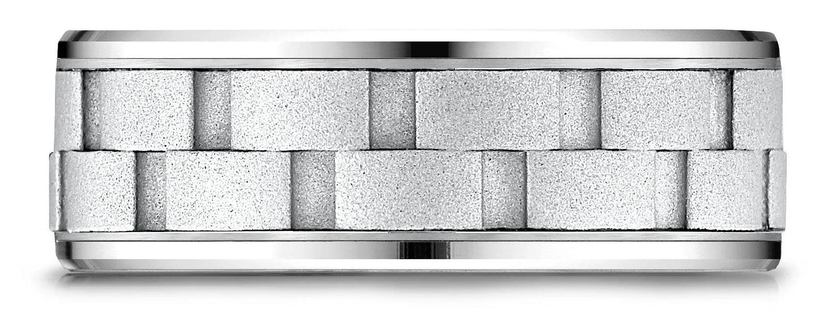 Benchmark 14k White Gold 8mm Comfort-Fit Drop Bevel Sandblasted Satin Finish Chain Link Design Band (6-13)