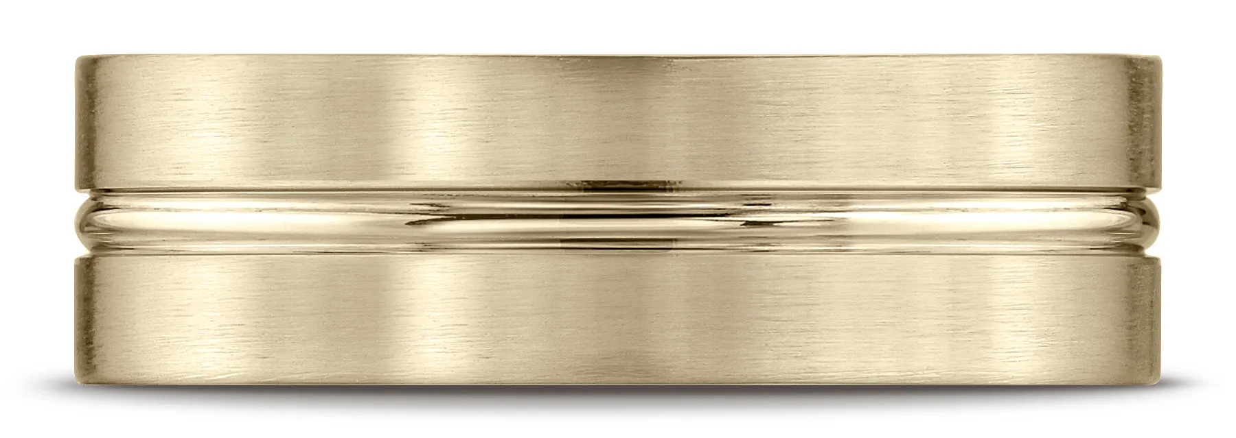 Benchmark 14k Yellow Gold 7mm Comfort-Fit Satin-Finish w/ High Polish Center Cut Carved Design Band,(4-15)