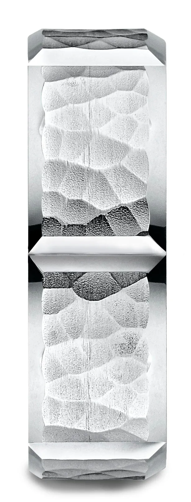 Benchmark 18k White Gold 7mm Comfort-Fit Hammered Finish Grooved Carved Design Band, (Sizes 4-15)