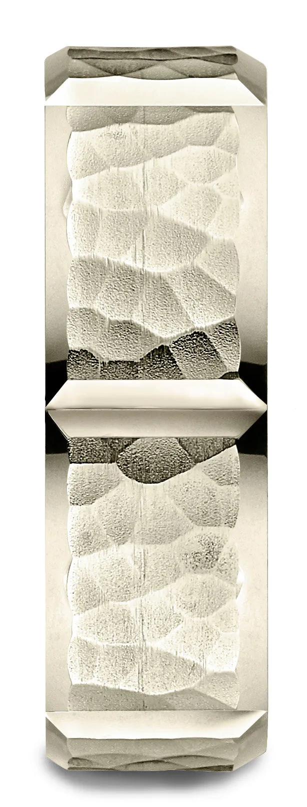 Benchmark 18k Yellow Gold 7mm Comfort-Fit Hammered Finish Grooved Carved Design Band, (Sizes 4-15)