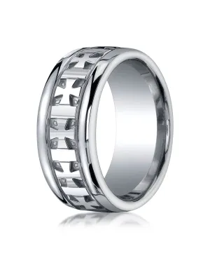 Benchmark Argentium Silver 10mm Comfort-Fit Celtic Cross Design Wedding Band Ring, (Sizes 8 - 15)