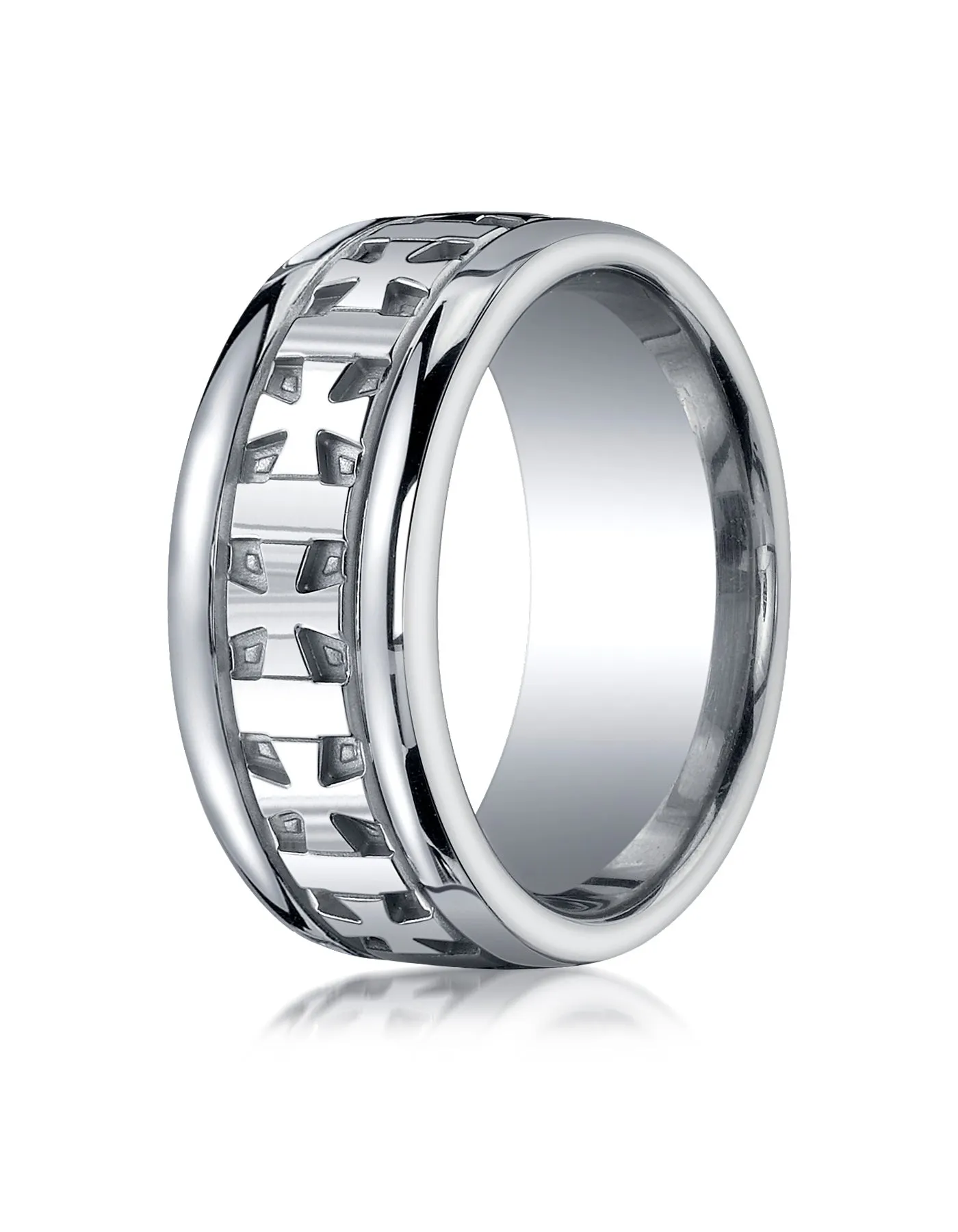 Benchmark Argentium Silver 10mm Comfort-Fit Celtic Cross Design Wedding Band Ring, (Sizes 8 - 15)