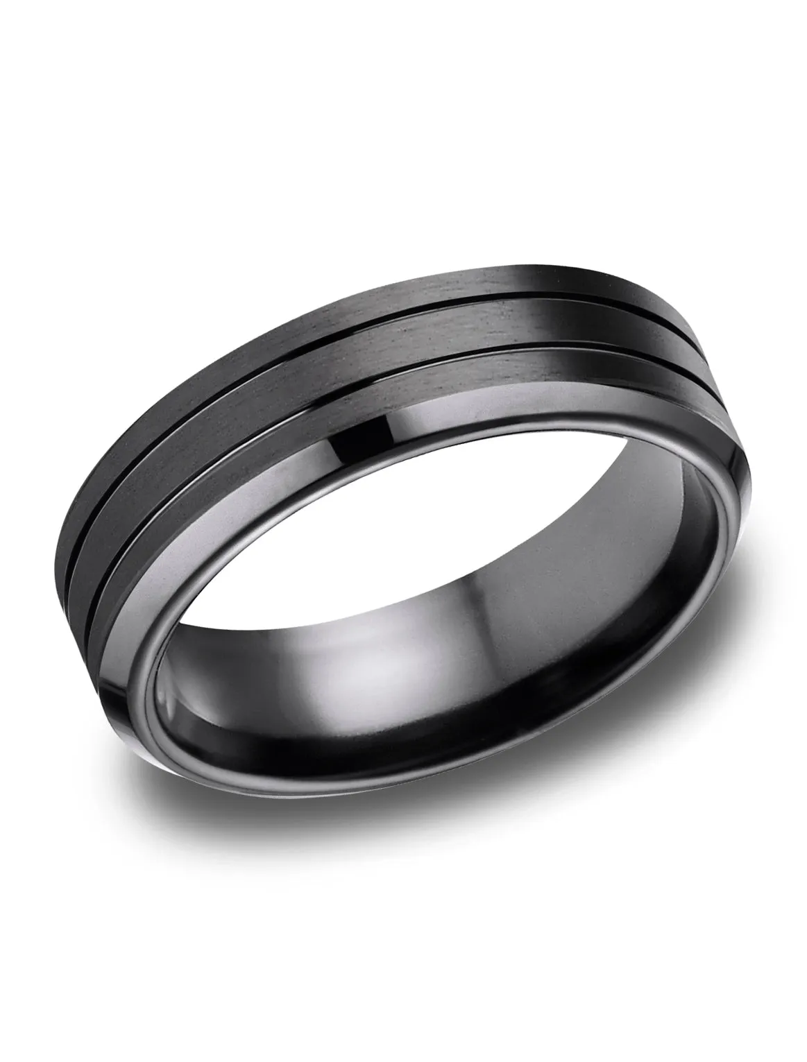 Benchmark Blackened Cobalt 7mm Comfort-Fit Beveled Edge Satin Finish Horizontal Cut Design Ring