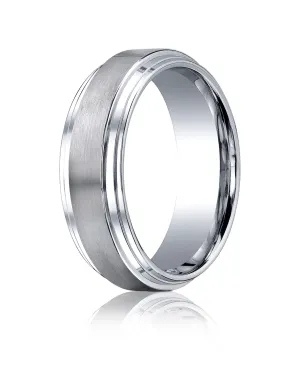 Benchmark Cobaltchrome 8mm Comfort-Fit Satin-Finished Double Edge Design Wedding Band Ring