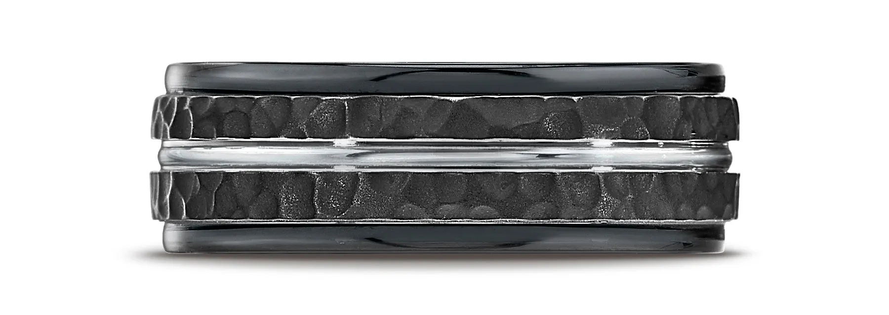 Benchmark Cobaltchrome 8mm Comfort-Fit Wedding Band Ring with Hammered Finish and White Center Cut