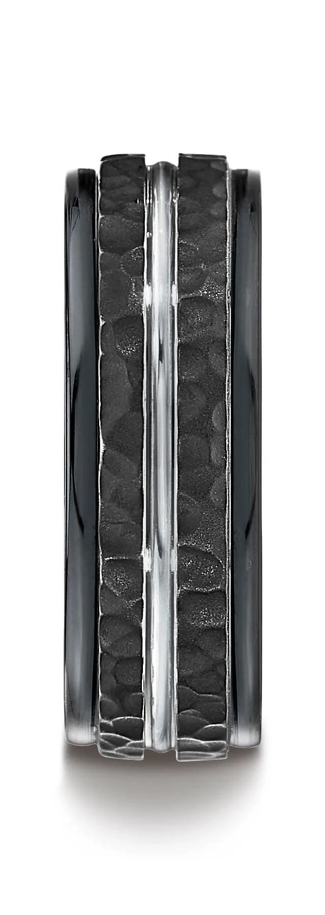 Benchmark Cobaltchrome 8mm Comfort-Fit Wedding Band Ring with Hammered Finish and White Center Cut