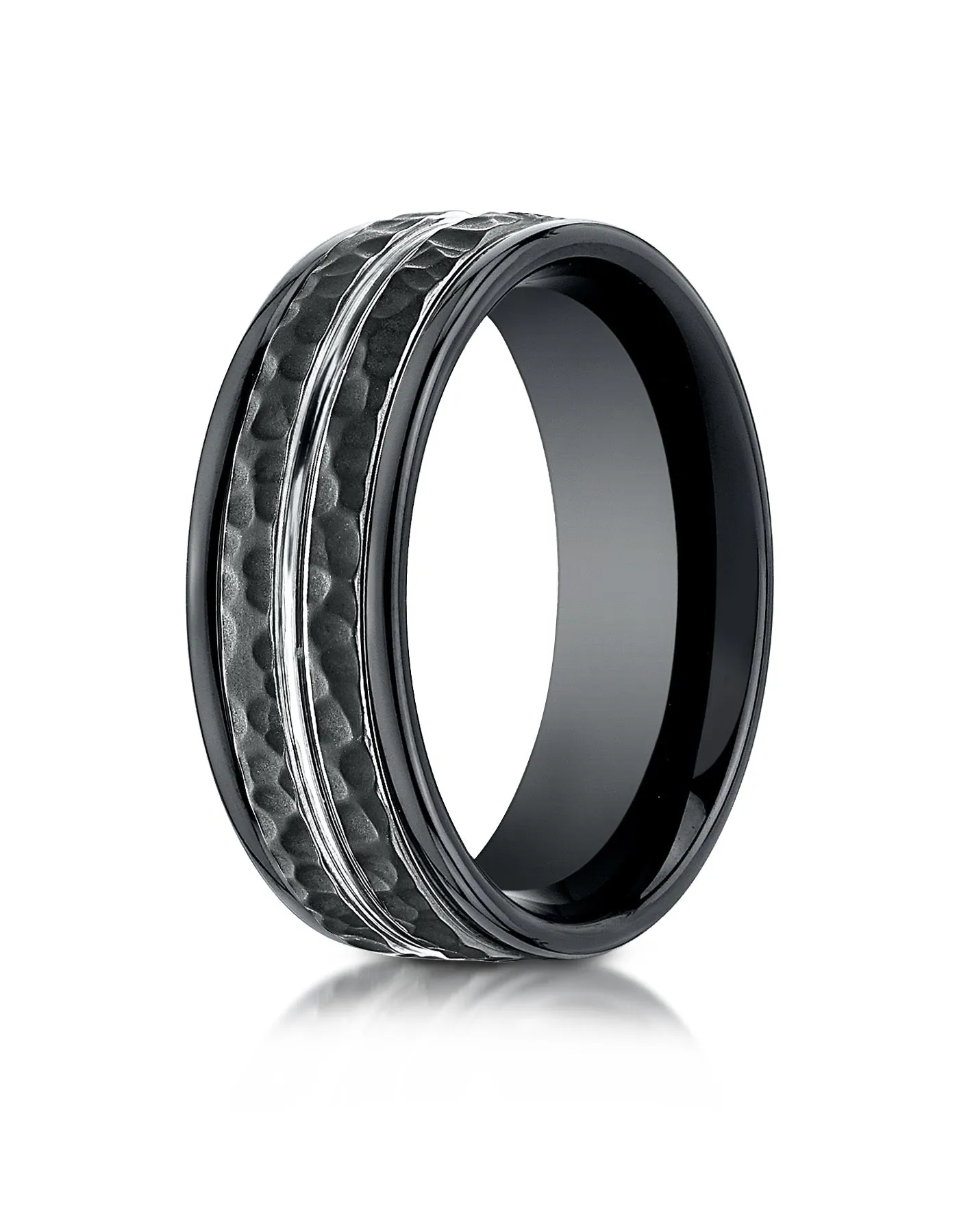 Benchmark Cobaltchrome 8mm Comfort-Fit Wedding Band Ring with Hammered Finish and White Center Cut