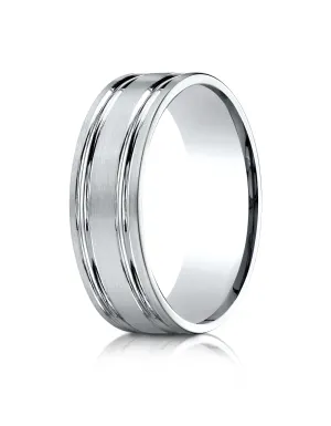 Benchmark Palladium 7mm Comfort-Fit Satin-Finished w/ Parallel Grooves Carved Design Band, (Sizes 4-15)