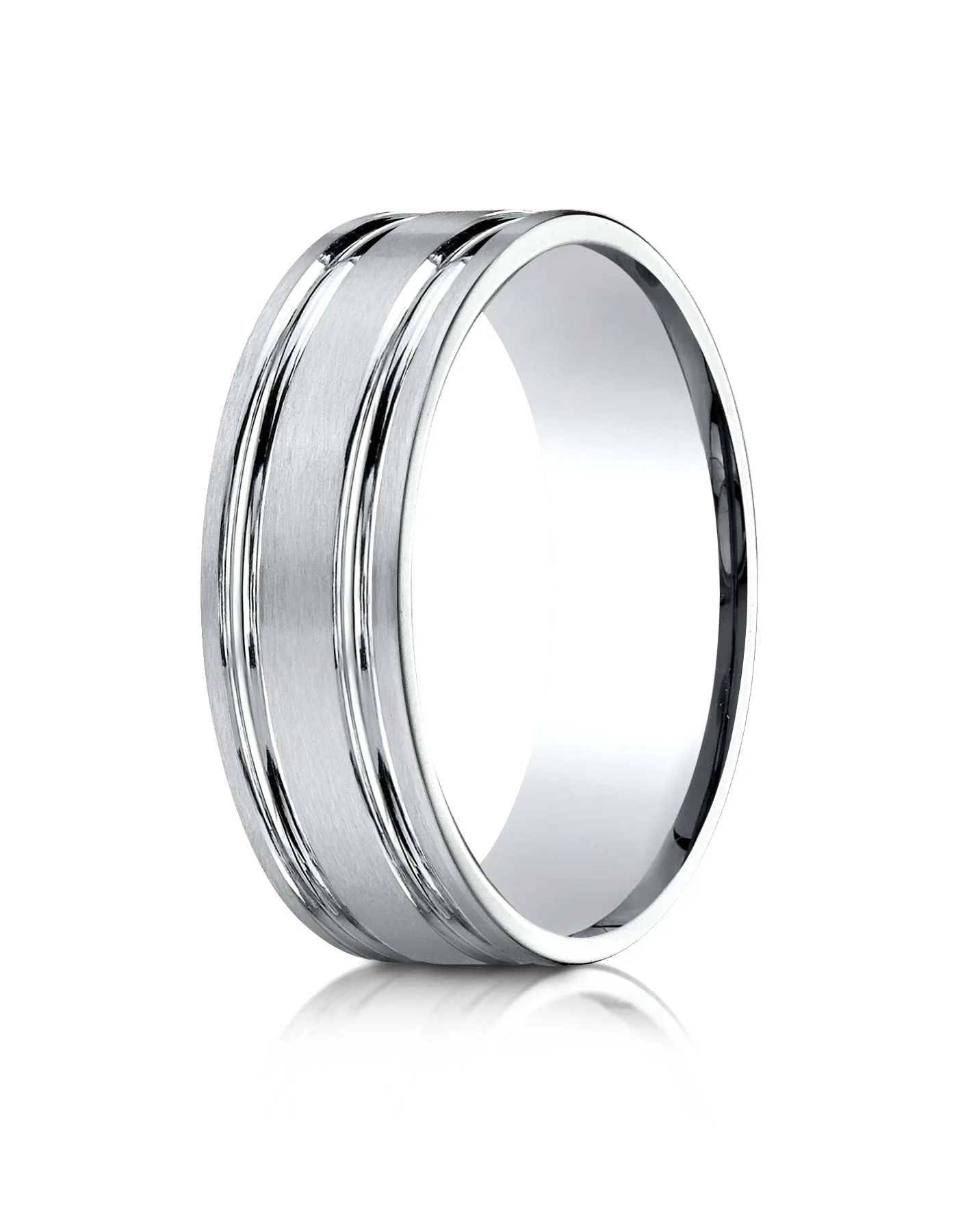 Benchmark Palladium 7mm Comfort-Fit Satin-Finished w/ Parallel Grooves Carved Design Band, (Sizes 4-15)