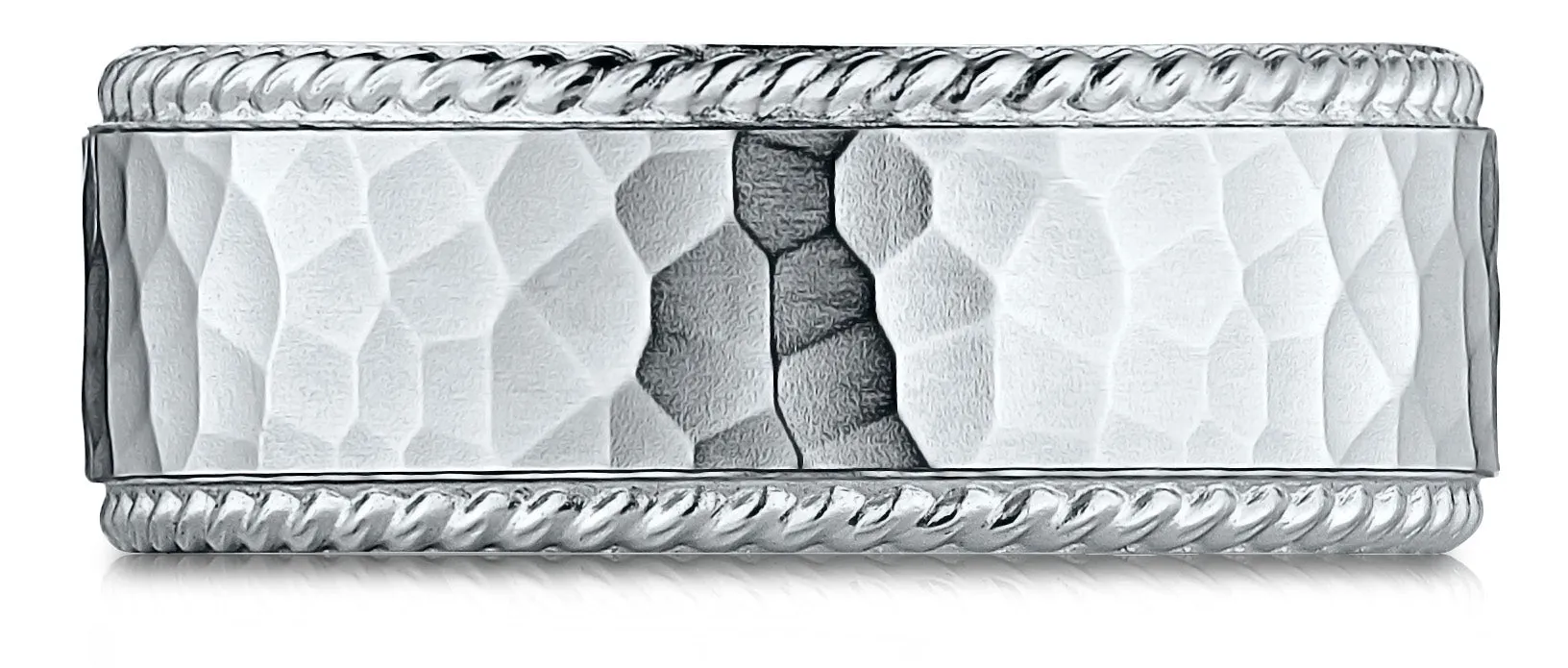 Benchmark Palladium 8mm Comfort-Fit Rope Edge Hammered Finish Design Band, (Sizes 4-15)